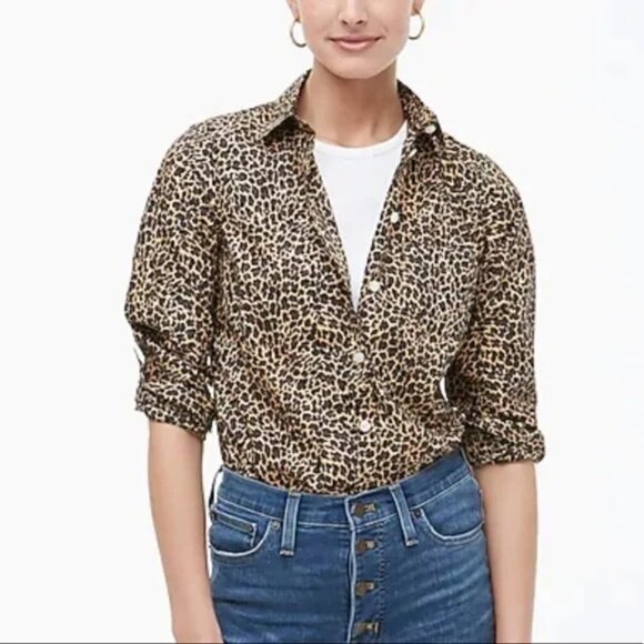 J. Crew “The Perfect Shirt” Long Sleeve 100% Cotton Leopard Print Shirt Size S - Picture 3 of 12